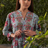 Floret Sky Blue Printed Rayon Dress for Women