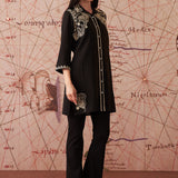 Ruhi Midnight Black Embroidered Crinkle Shirt for Women