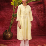 Side view of Chandni Butter Embroidered Crinkled Viscose Georgette Designer Dress by Lakshita, highlighting the embroidery.