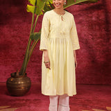Side view of Chandni Butter Embroidered Crinkled Viscose Georgette Designer Dress by Lakshita, highlighting the embroidery.
