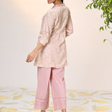 Umang Cream with Pink Embroidered Schiffli Indo-Western Dress for Women