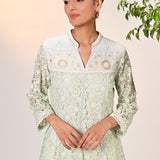 Roza Green Embroidered Raschel Net Designer Dress for Women