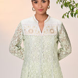 Roza Green Embroidered Raschel Net Designer Dress for Women