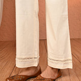 Haya Salmon White Cotton Linen Classic Fit Pants for Women