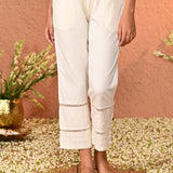 Navya White Embroidered Relaxed Fit Palazzo Pants for Women