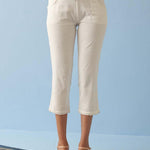 White Calf Length Capri with Hem Lace Detail - Lakshita
