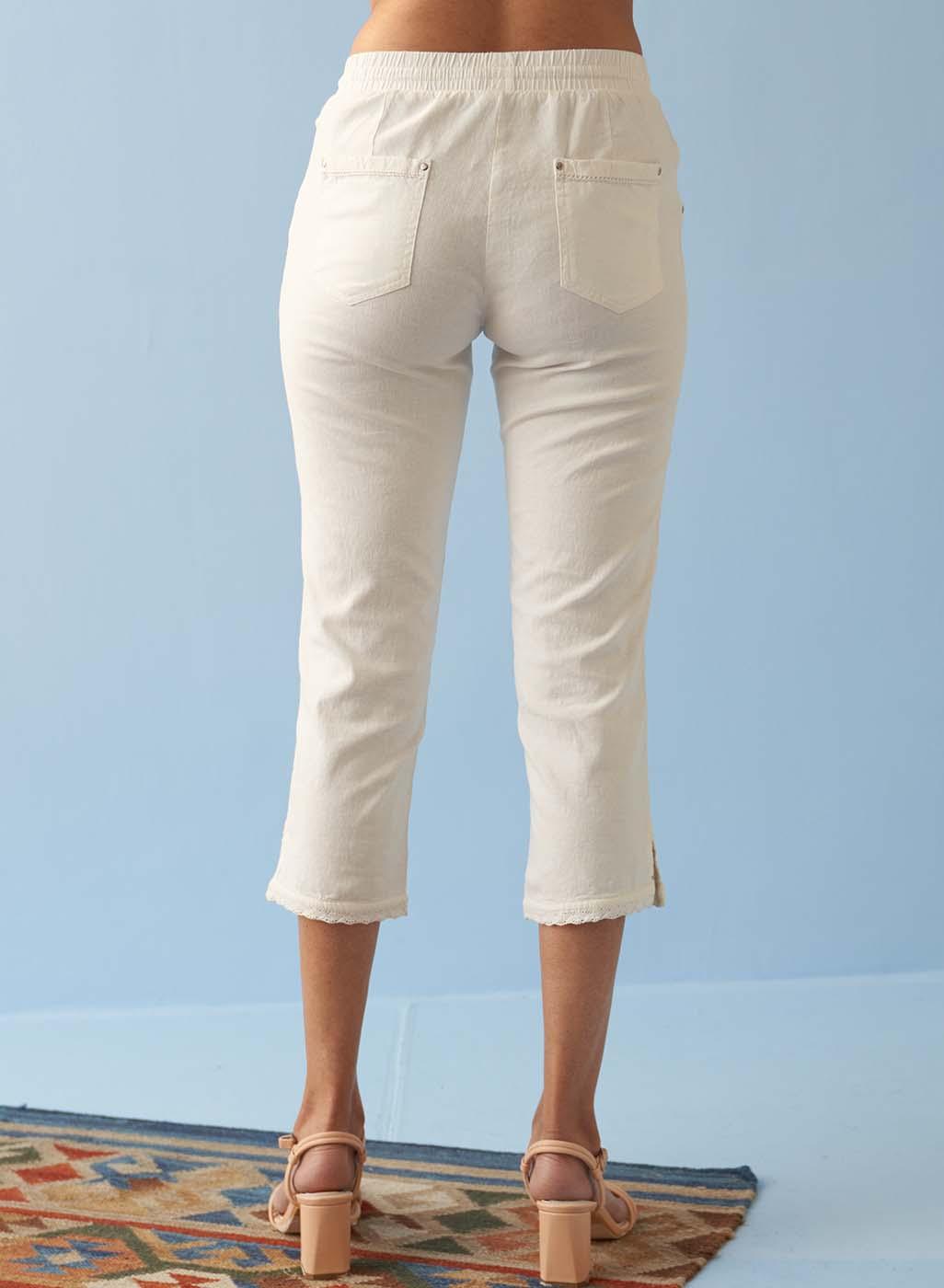 White Calf Length Capri with Hem Lace Detail - Lakshita