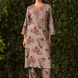 Stone Grey Printed Kurta Set for Women