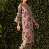Stone Grey Printed Kurta Set for Women