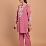 Dry Rose A-line Embroidered Georgette Kurta Set for Women - Lakshita